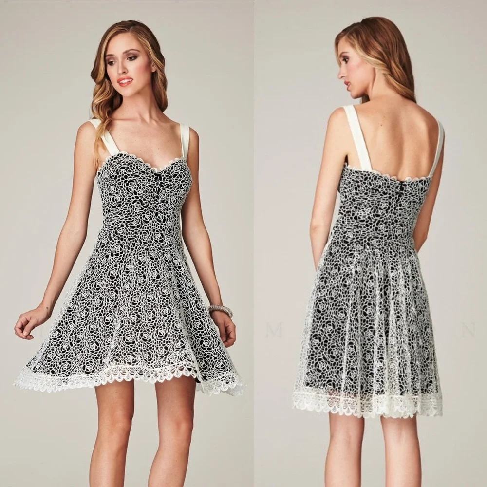 Anthropologie MIGNON black white lace short party dress size 8
